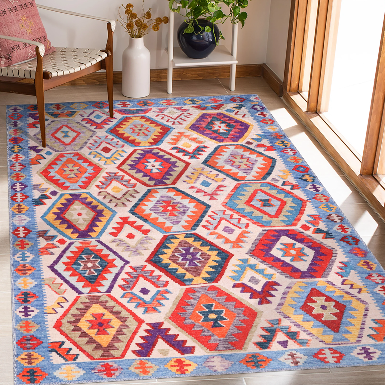 Ljuva Home Traditional Blue Abstract Washable Rug Design 1315