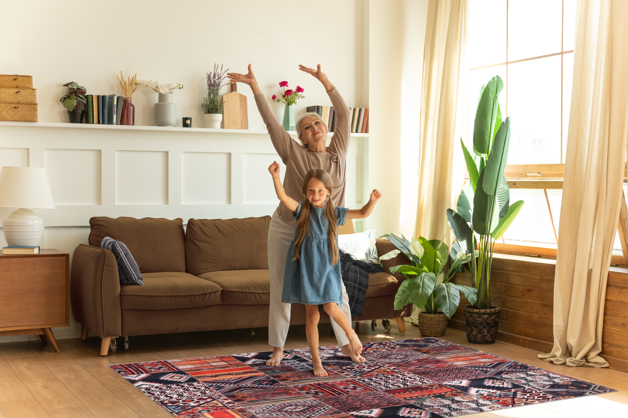 Ljuva Home Kilim Red Medallion Patchwork Washable Rug Design 1306