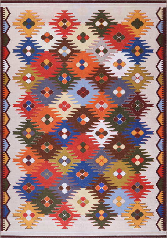 Ljuva Home NH303 – Machine Washable Multicolor Kilim Rug | Traditional Anatolian Geometric Carpet for Living Room, Bedroom & Dining