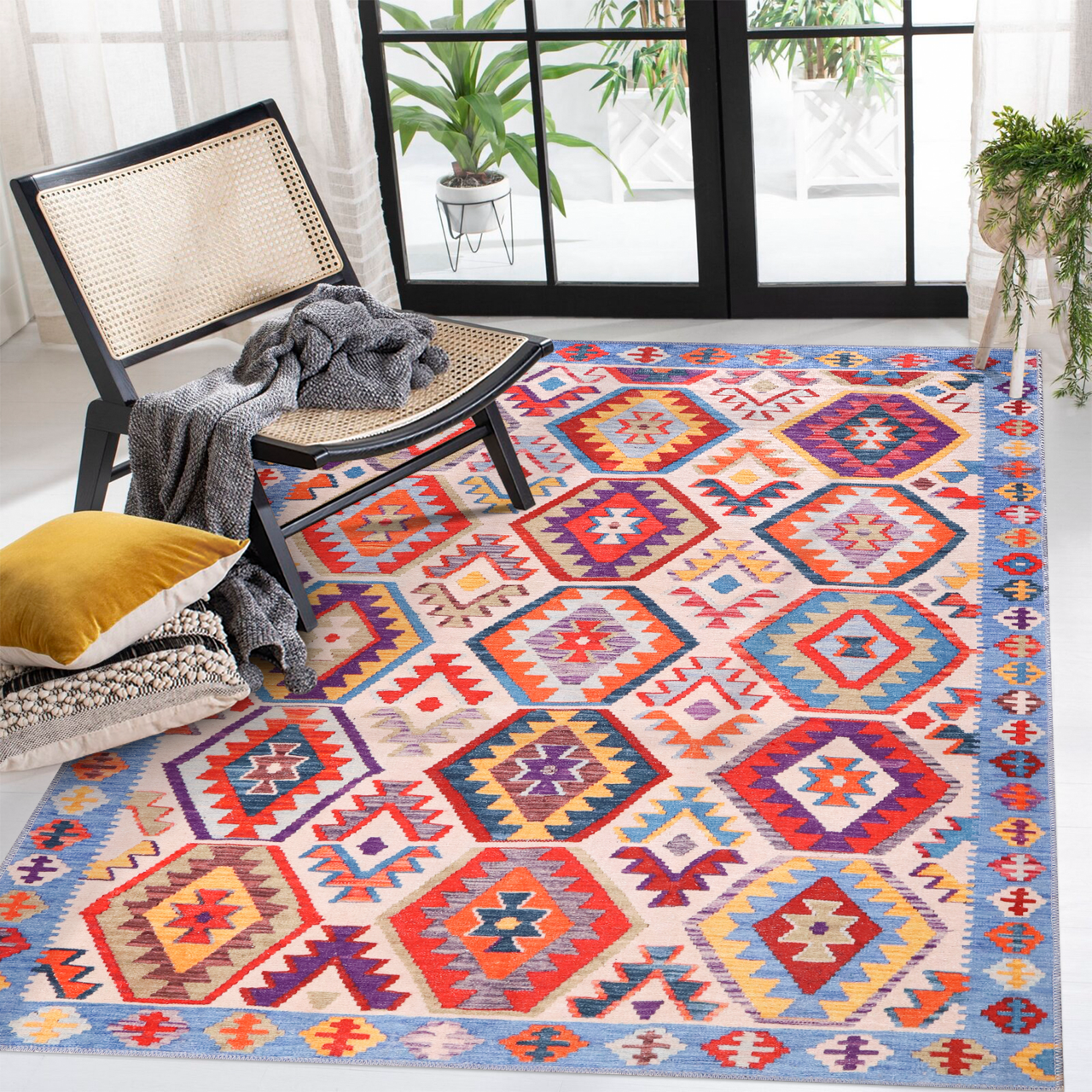 Ljuva Home Traditional Blue Abstract Washable Rug Design 1315