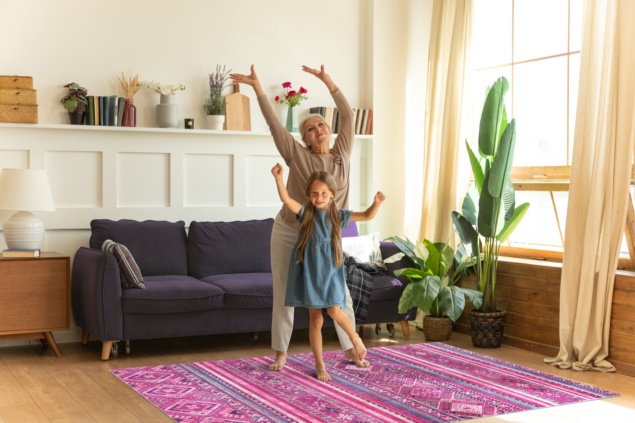 Ljuva Home Bohemian Pink Striped Washable Rug Design 1322P