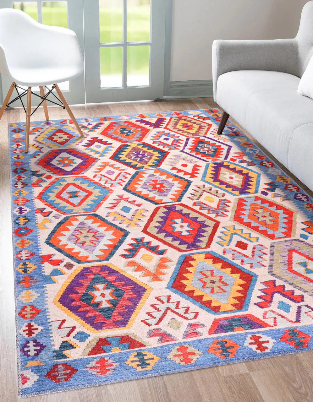 Ljuva Home Traditional Blue Abstract Washable Rug Design 1315
