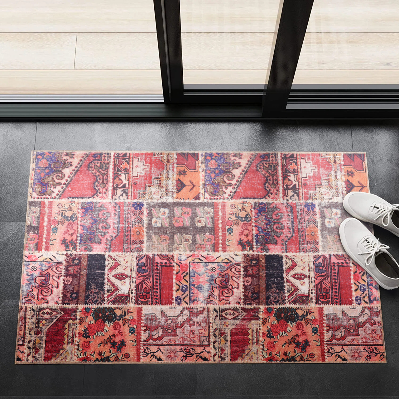 Ljuva Home Kilim Red Medallion Patchwork Washable Rug Design 1306