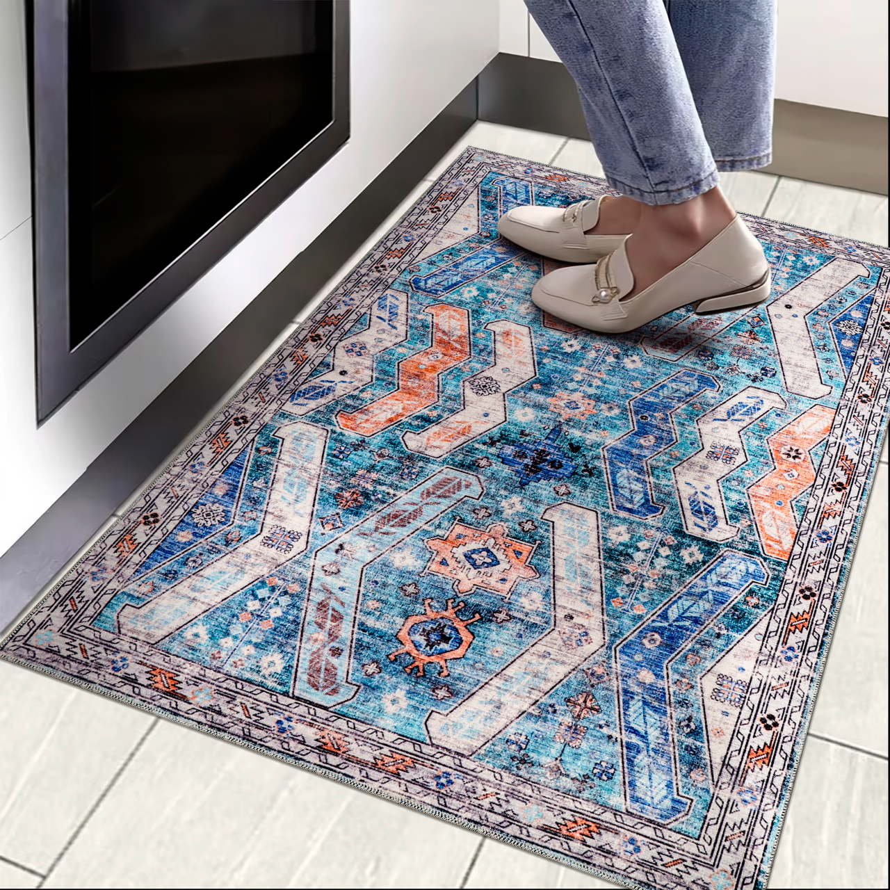 Ljuva Home Ð Kilim Red Medallion Washable Rug Ð Design NL1015