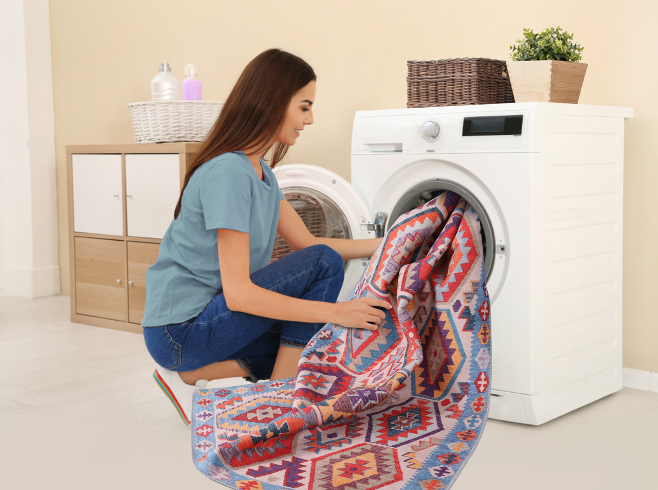 Ljuva Home Traditional Blue Abstract Washable Rug Design 1315