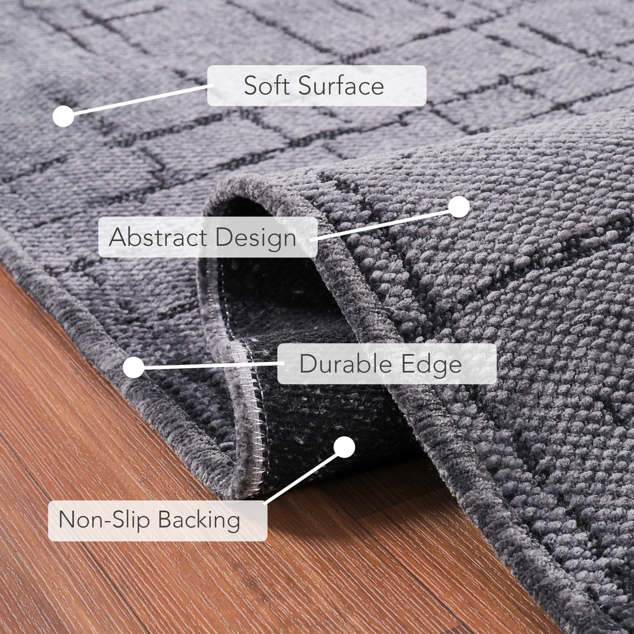 Ljuva Home Machine Washable Rug NT201 – DARK GRAY Soft Chenille