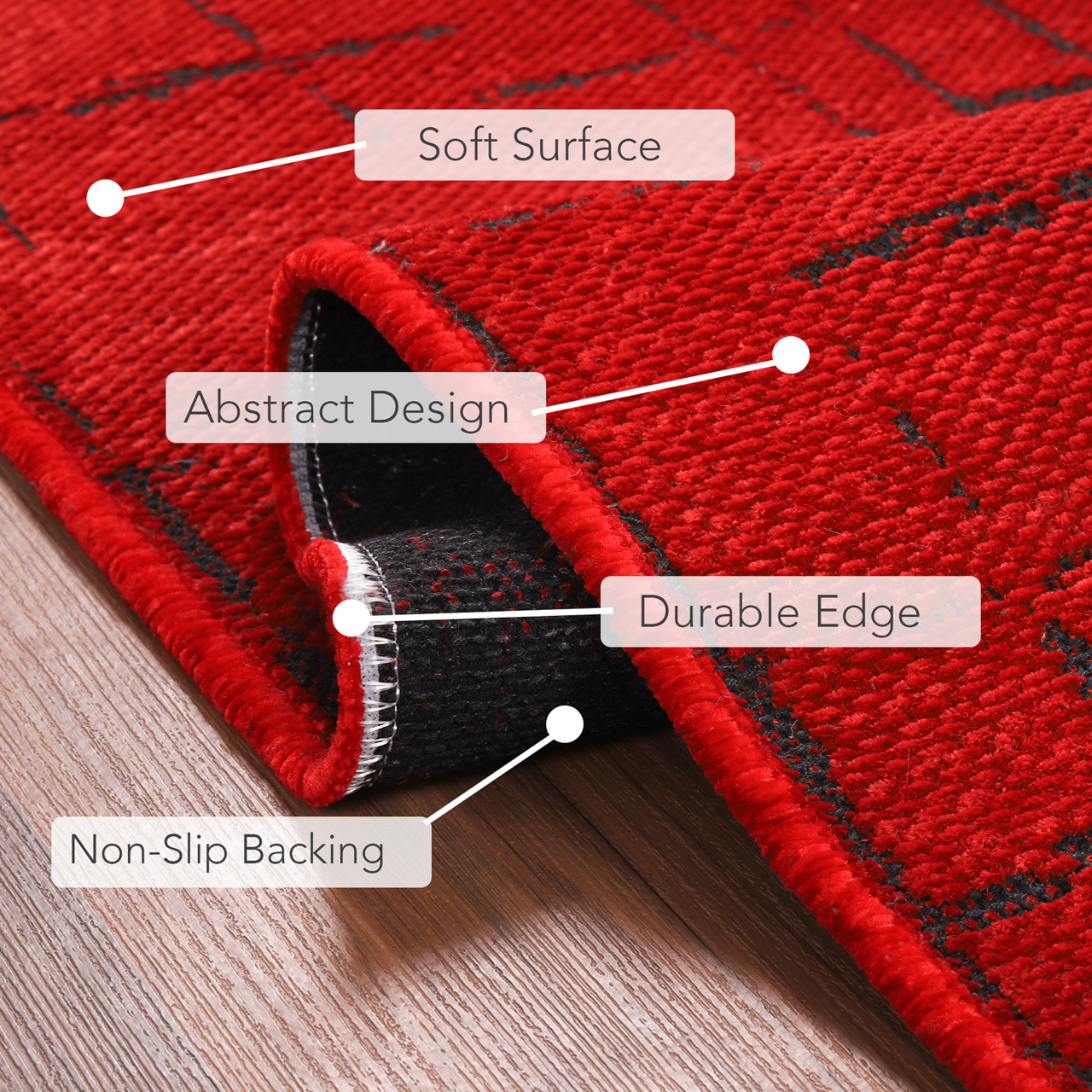 Ljuva Home Machine Washable Rug NT201 – RED Soft Chenille