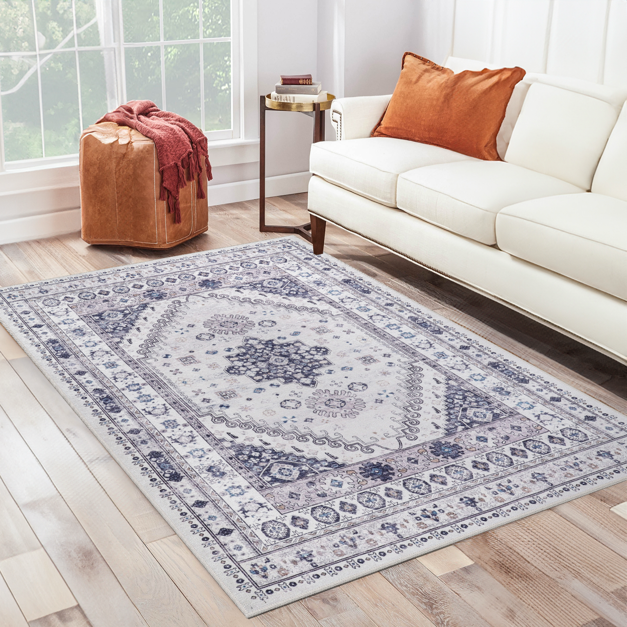 Ljuva Home - Modern Beige Floral Washable Rug - Design KELIM2001