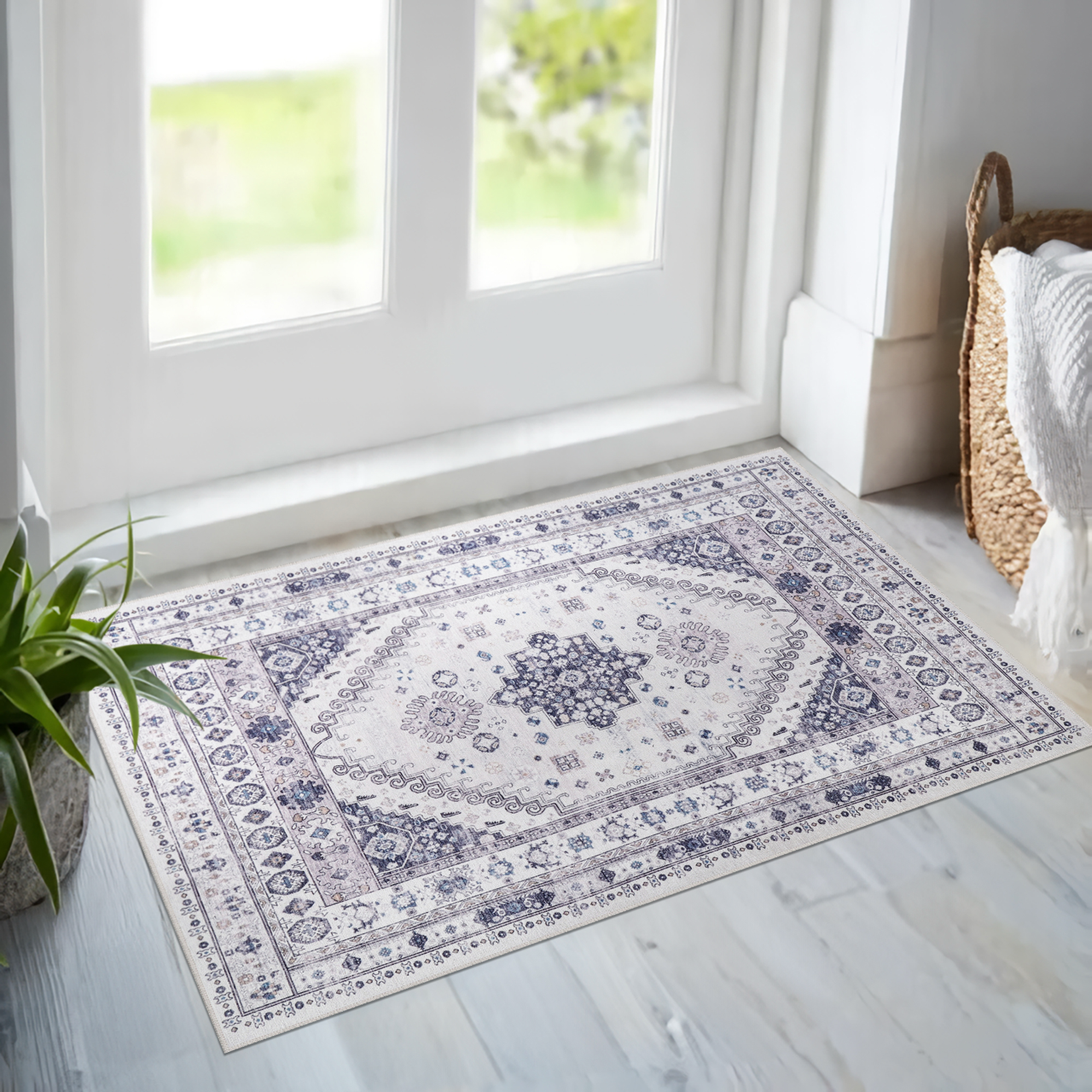 Ljuva Home - Modern Beige Floral Washable Rug - Design KELIM2001