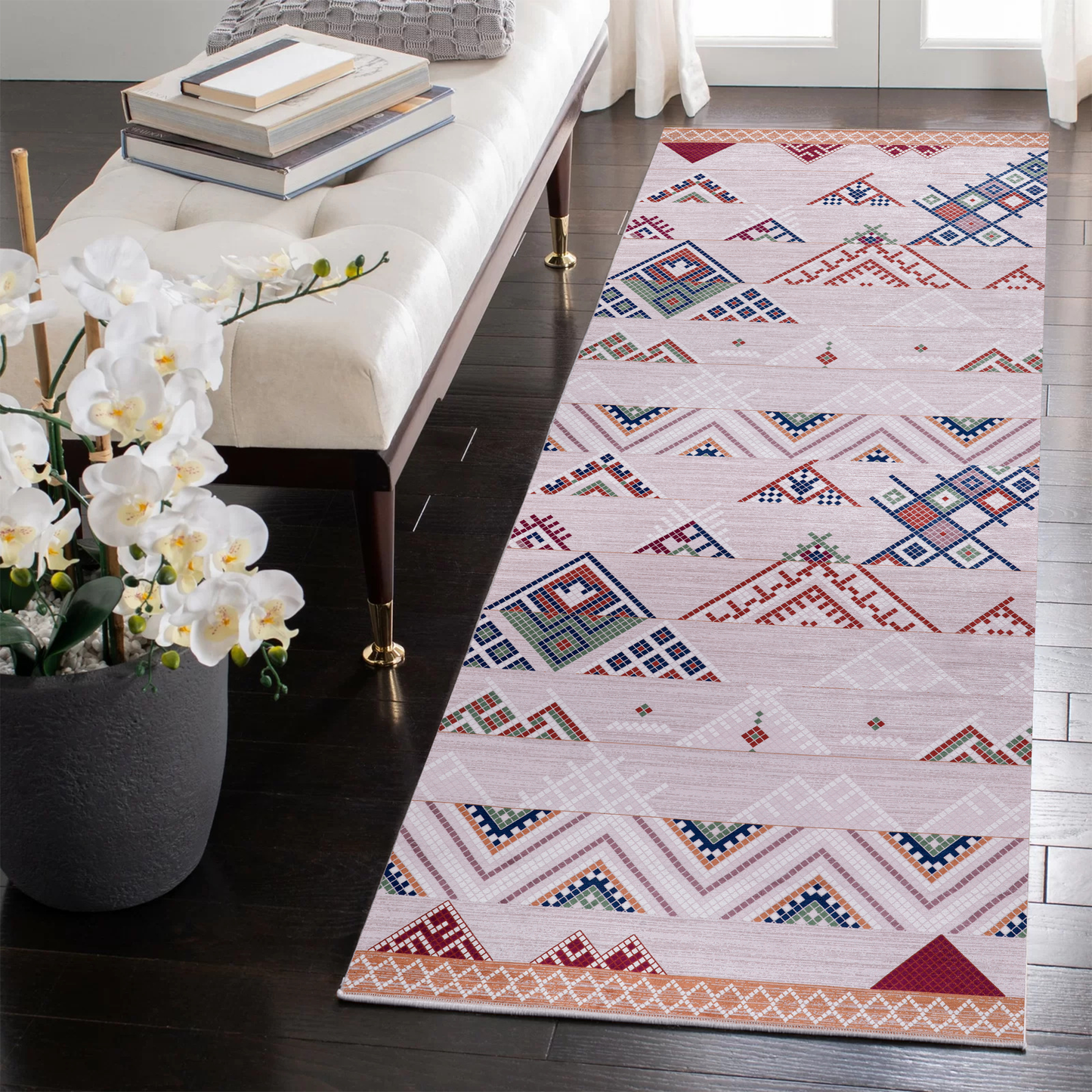 Ljuva Home - Bohemian Grey Striped Washable Rug, Design NL1002