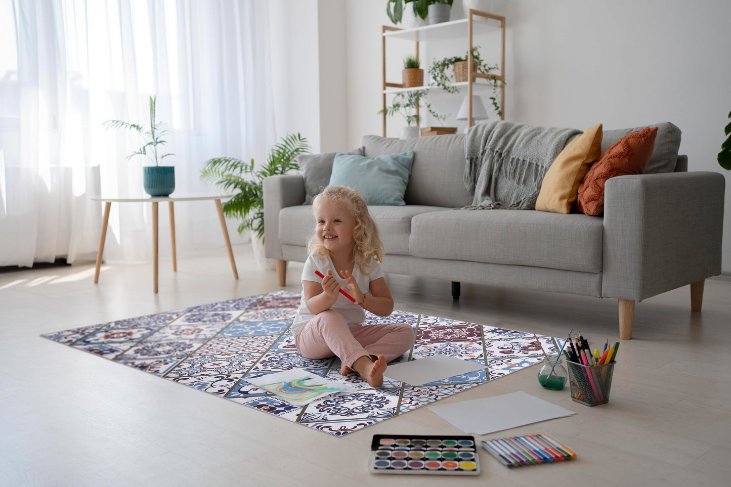 Ljuva Home Modern Beige Floral Washable Rug Design 4002