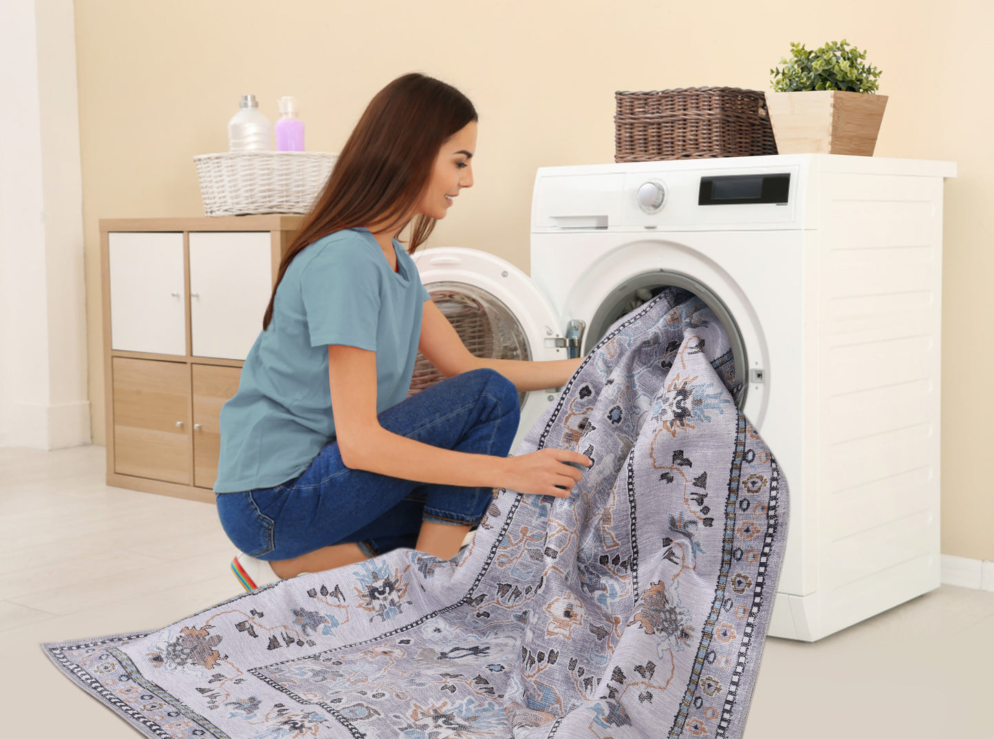 Ljuva Home Kilim Red Medallion Washable Rug Design LD0015