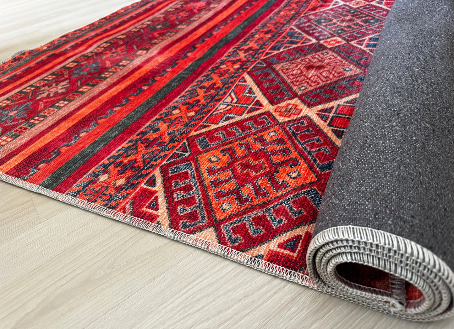 Ljuva Home 1322K – Machine Washable Red Tribal Kilim Rug | Multicolor Geometric Striped Carpet for Living Room, Bedroom & Dining