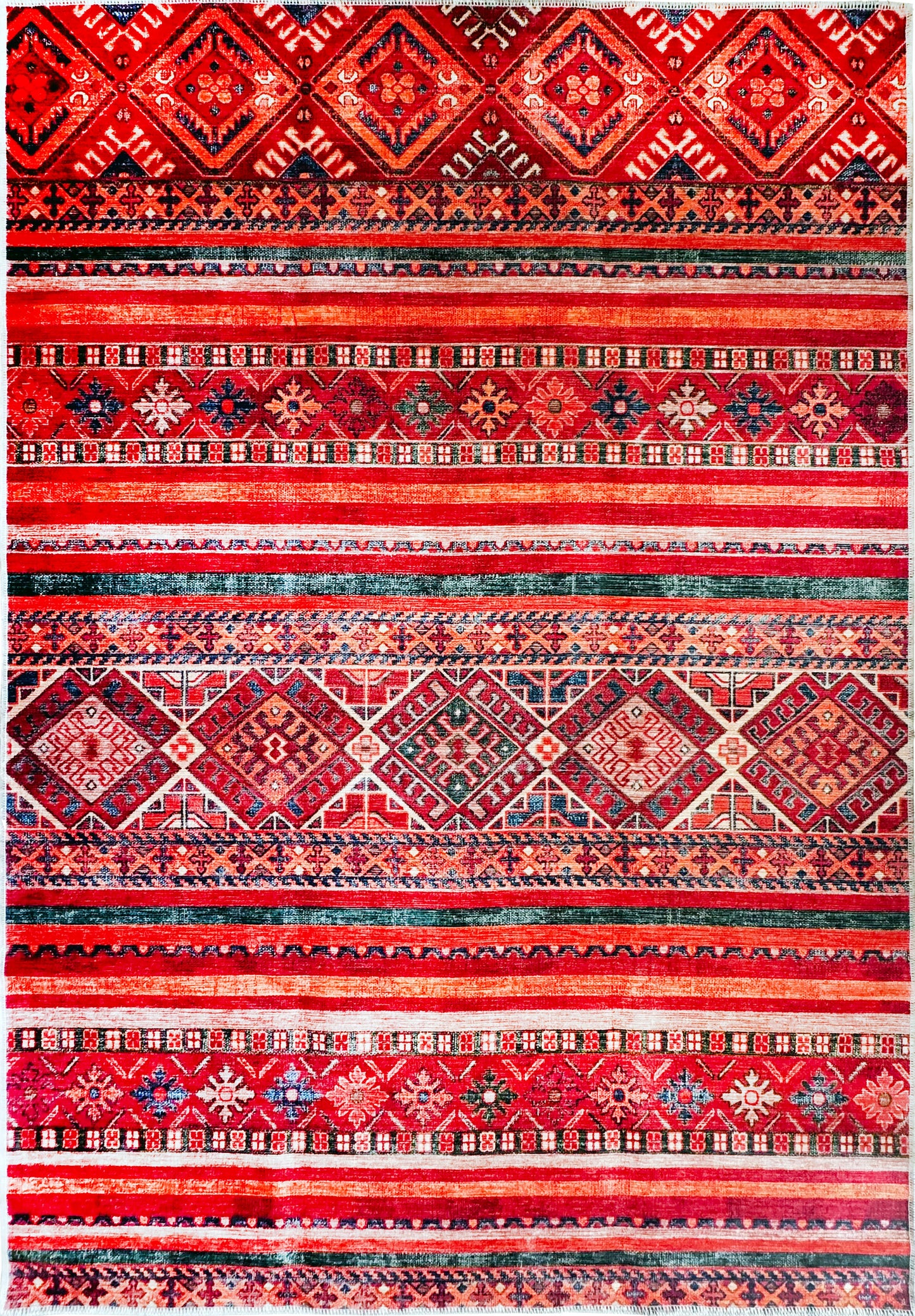 Ljuva Home 1322K – Machine Washable Red Tribal Kilim Rug | Multicolor Geometric Striped Carpet for Living Room, Bedroom & Dining