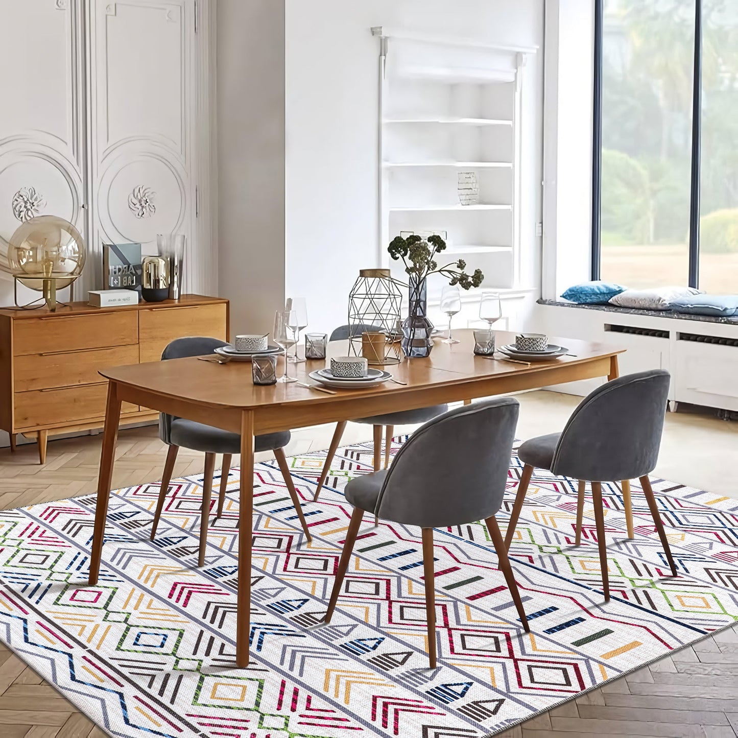 Ljuva Home Kilim Red Medallion Washable Rug Design RW1005