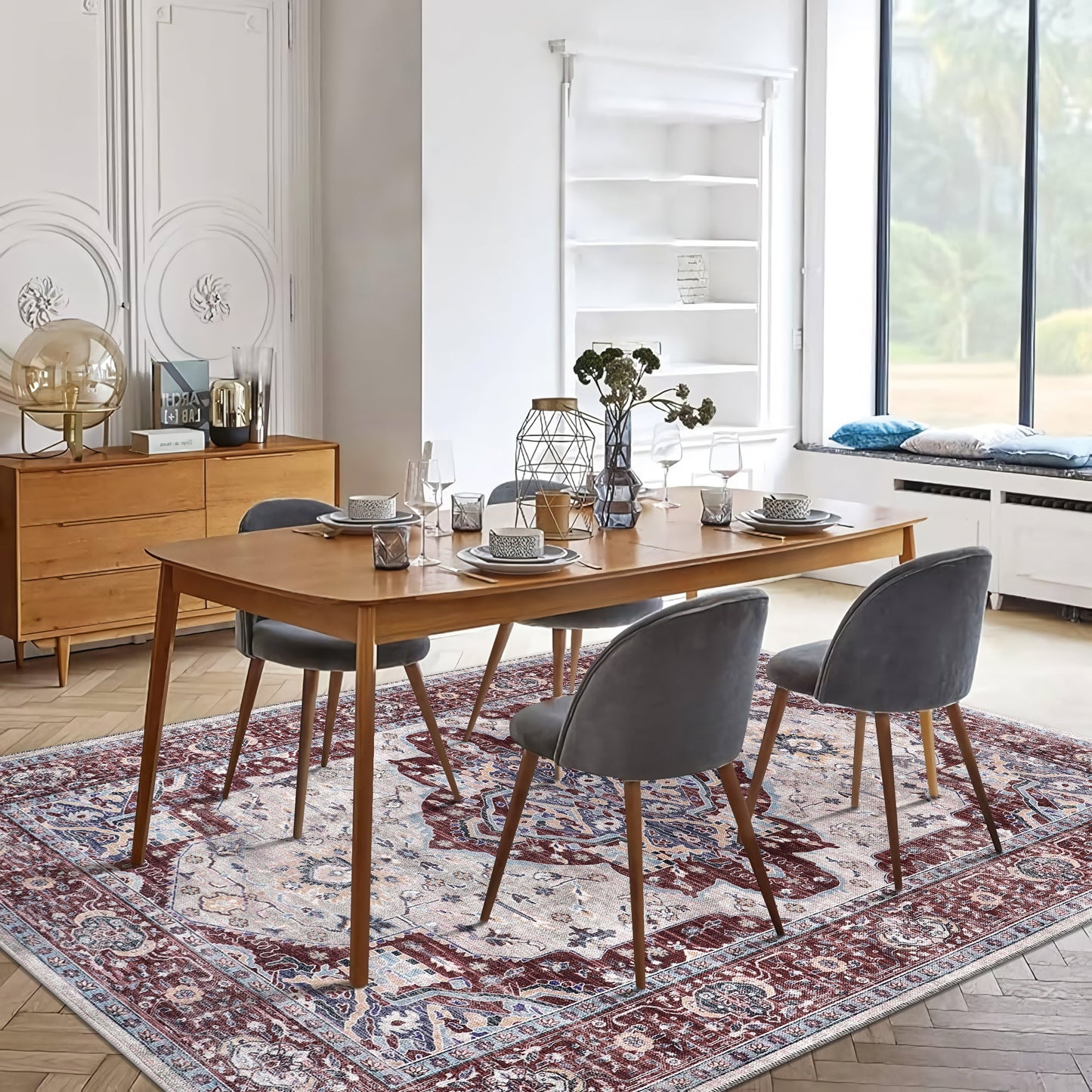 Ljuva Home RW1008 – Machine Washable Persian Medallion Rug | Traditional Oriental Vintage Carpet for Living Room, Bedroom & Dining