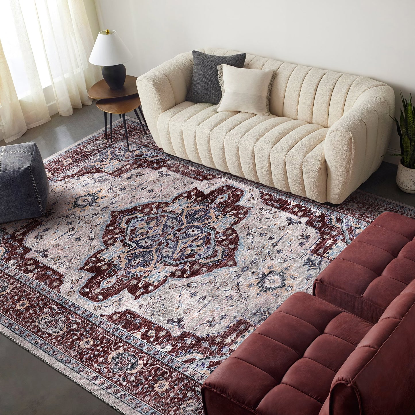 Ljuva Home RW1008 – Machine Washable Persian Medallion Rug | Traditional Oriental Vintage Carpet for Living Room, Bedroom & Dining