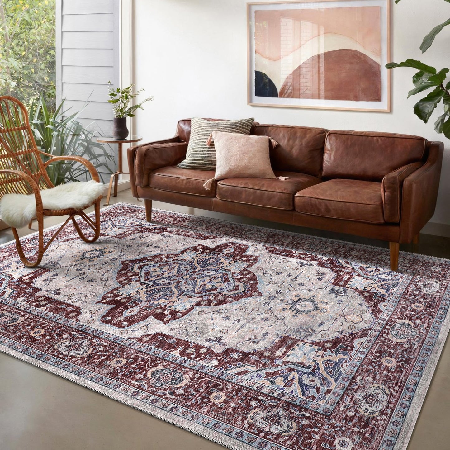 Ljuva Home RW1008 – Machine Washable Persian Medallion Rug | Traditional Oriental Vintage Carpet for Living Room, Bedroom & Dining