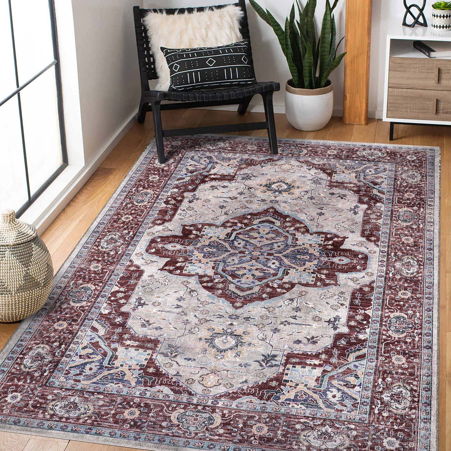 Ljuva Home RW1008 – Machine Washable Persian Medallion Rug | Traditional Oriental Vintage Carpet for Living Room, Bedroom & Dining