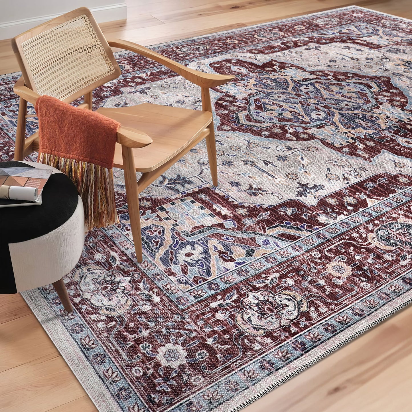 Ljuva Home RW1008 – Machine Washable Persian Medallion Rug | Traditional Oriental Vintage Carpet for Living Room, Bedroom & Dining