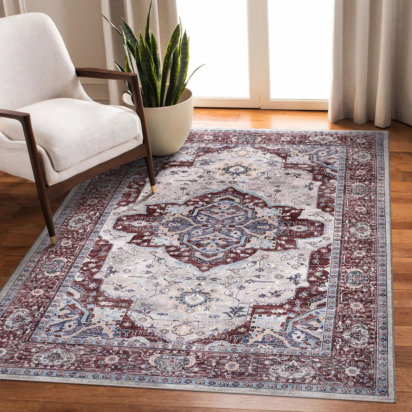 Ljuva Home RW1008 – Machine Washable Persian Medallion Rug | Traditional Oriental Vintage Carpet for Living Room, Bedroom & Dining