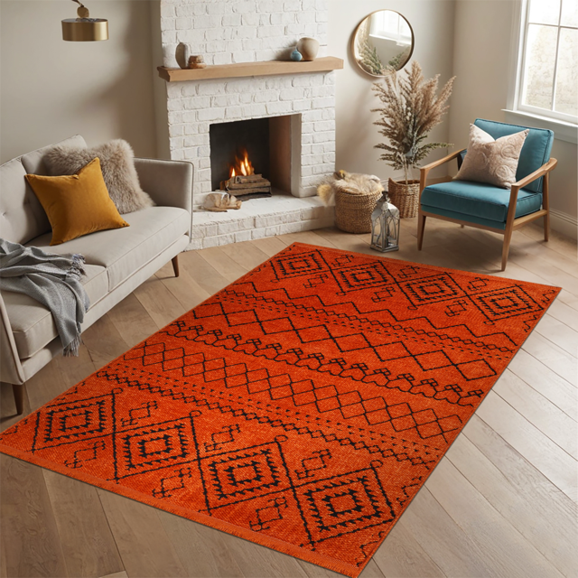 Ljuva Home Machine Washable Rug RW1801 – ORANGE Soft Chenille