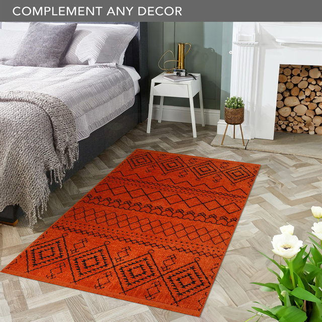 Ljuva Home Machine Washable Rug RW1801 – ORANGE Soft Chenille