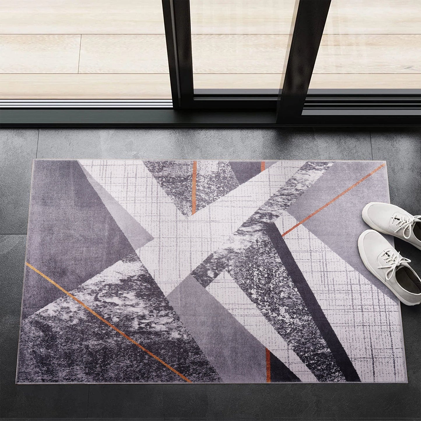 Ljuva Home Bohemian Grey Striped Washable Rug Design NL1005