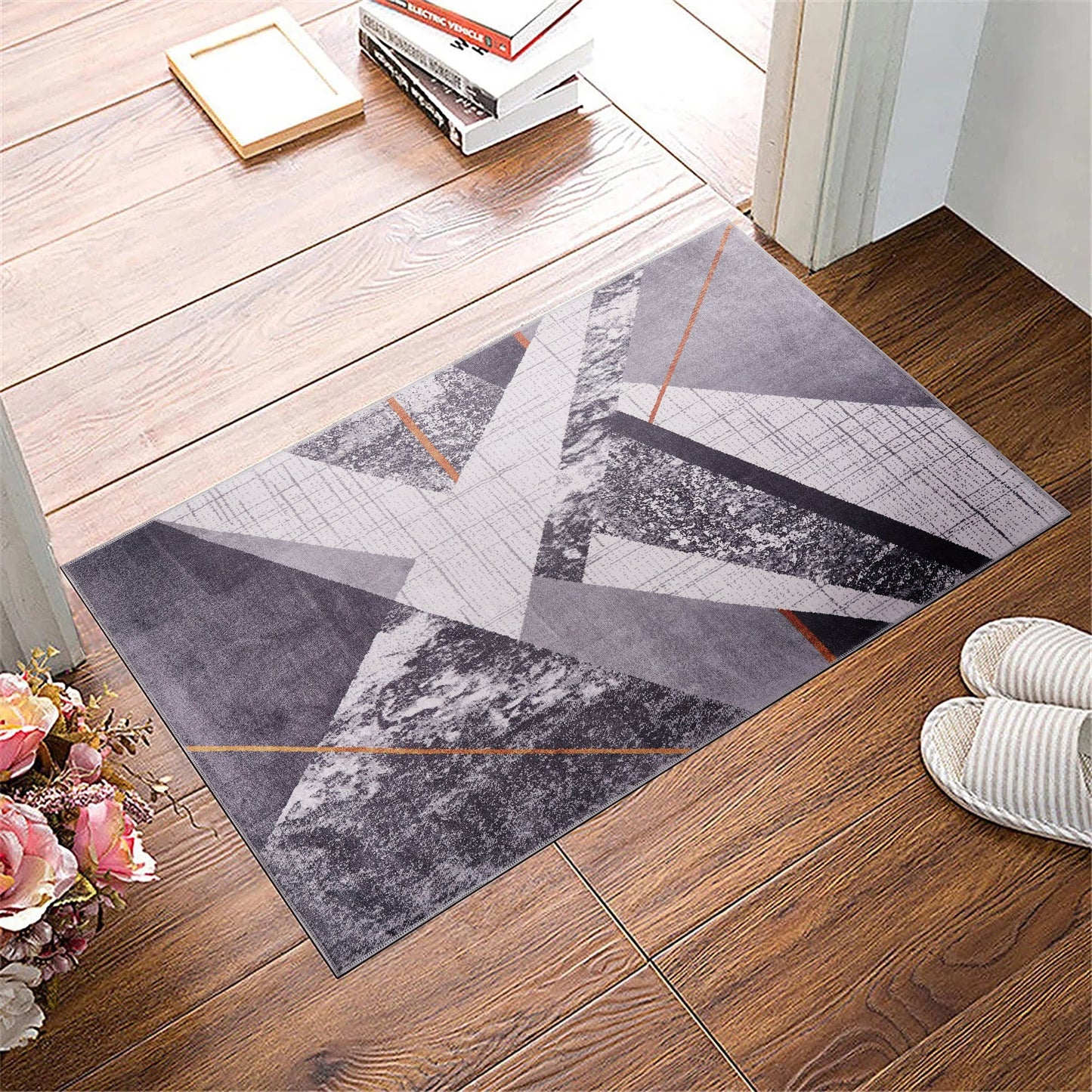 Ljuva Home Bohemian Grey Striped Washable Rug Design NL1005