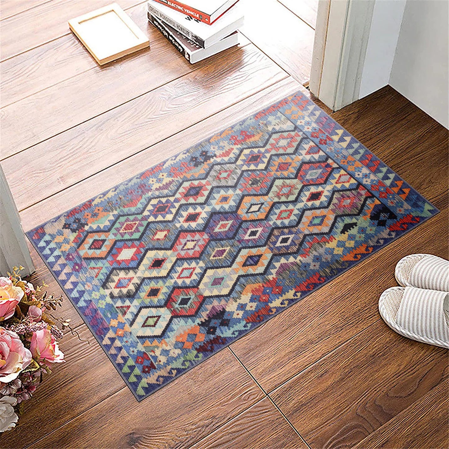 Ljuva Home – Kilim Tribal Geometric Multicolor Rug | Machine Washable Chenille Rug with Non-Slip Cotton Backing