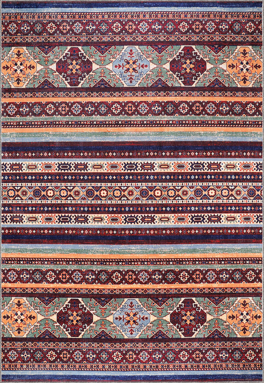 Ljuva Home RW1004 – Machine Washable Multicolor Tribal Kilim Rug | Geometric Striped Oriental Carpet for Living Room, Bedroom & Dining