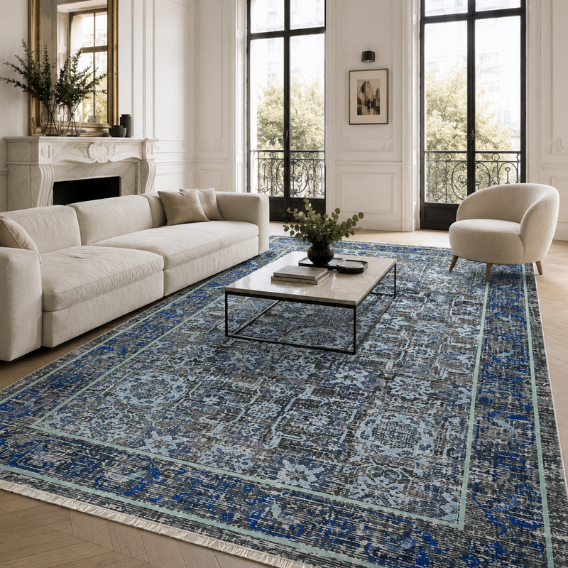 Isfahan Azurblå – tvättbar matta