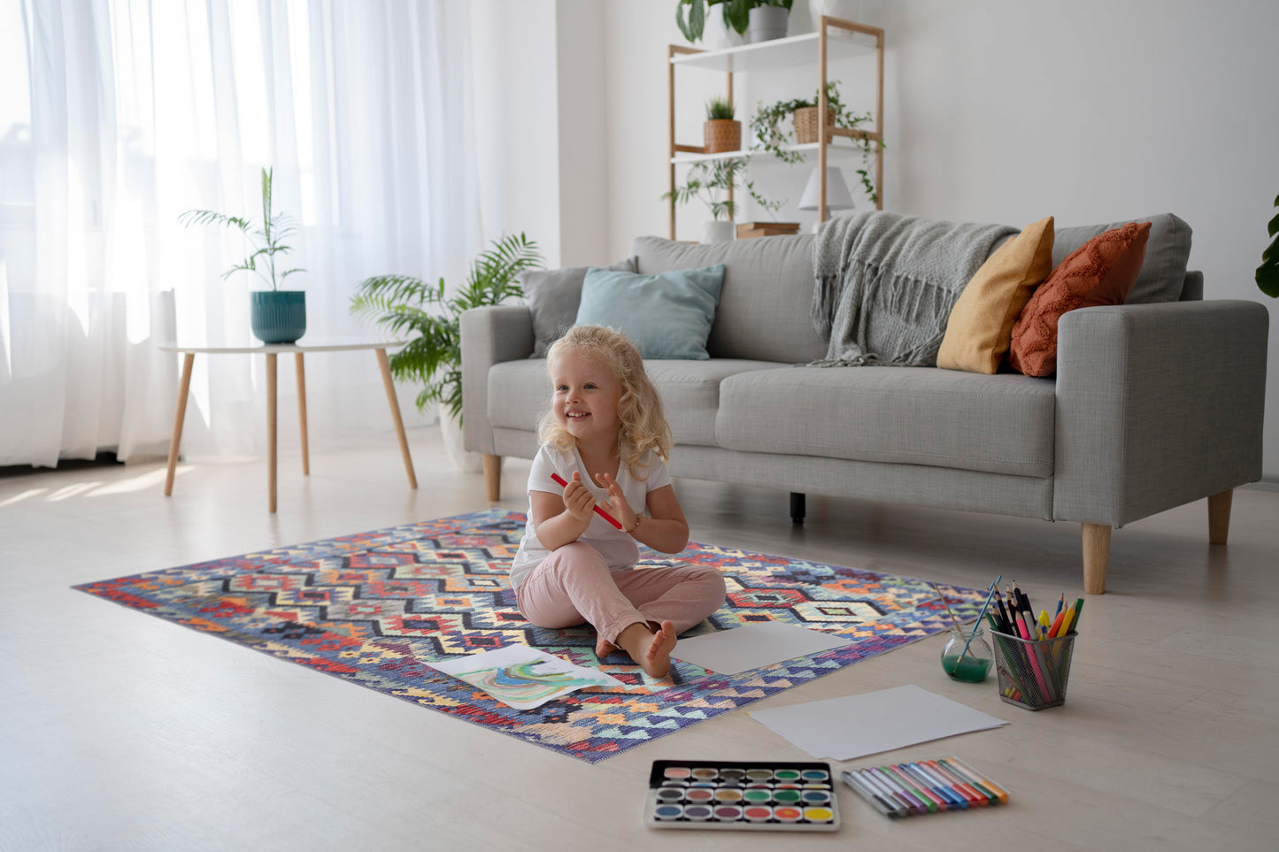 Ljuva Home – Kilim Tribal Geometric Multicolor Rug | Machine Washable Chenille Rug with Non-Slip Cotton Backing (Copy)