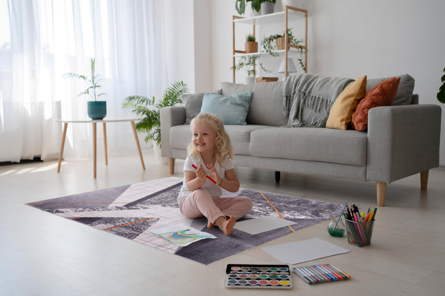 Ljuva Home Bohemian Grey Striped Washable Rug Design NL1005