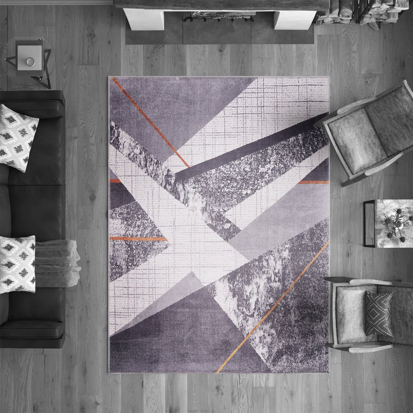 Ljuva Home Bohemian Grey Striped Washable Rug Design NL1005