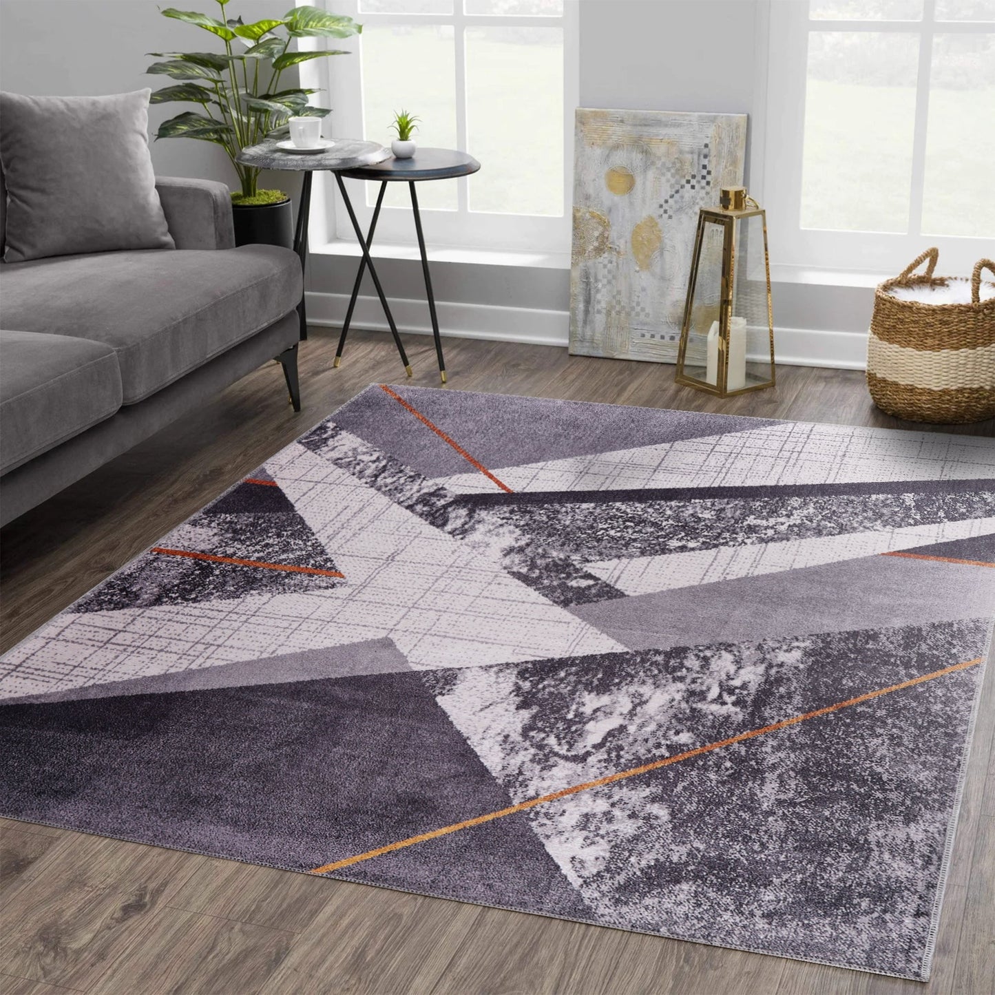 Ljuva Home Bohemian Grey Striped Washable Rug Design NL1005