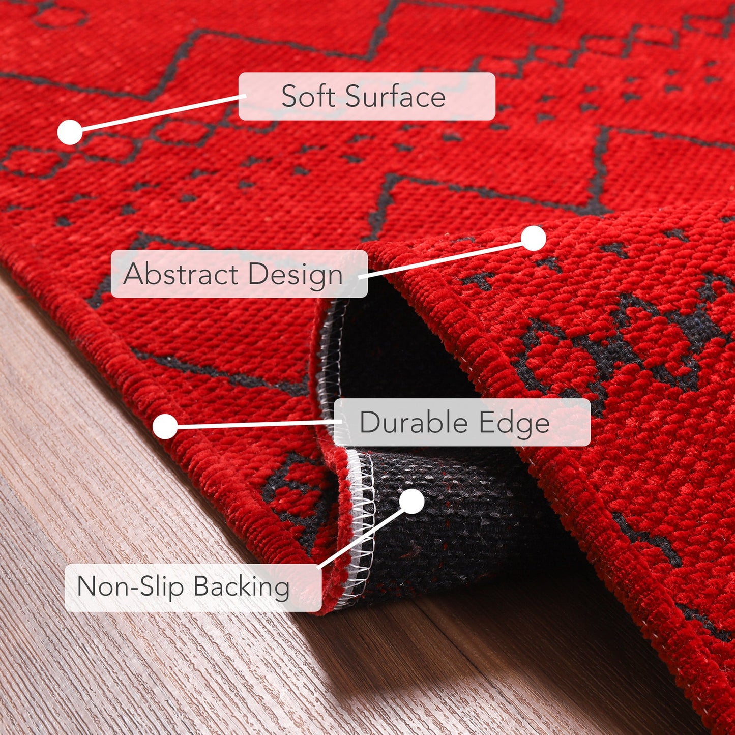 Ljuva Home Machine Washable Rug RW1801 – RED Soft Chenille