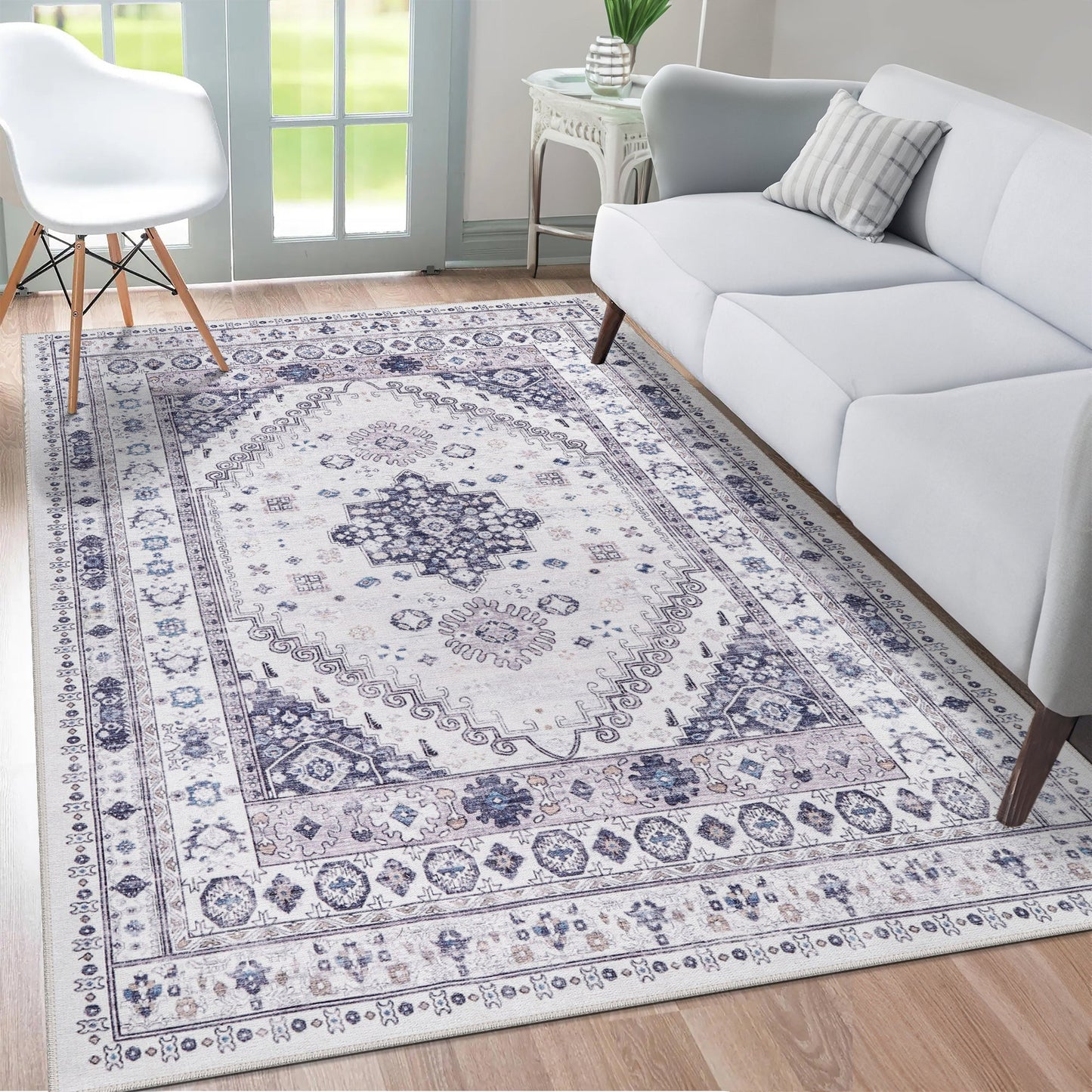 Ljuva Home - Modern Beige Floral Washable Rug - Design KELIM2001