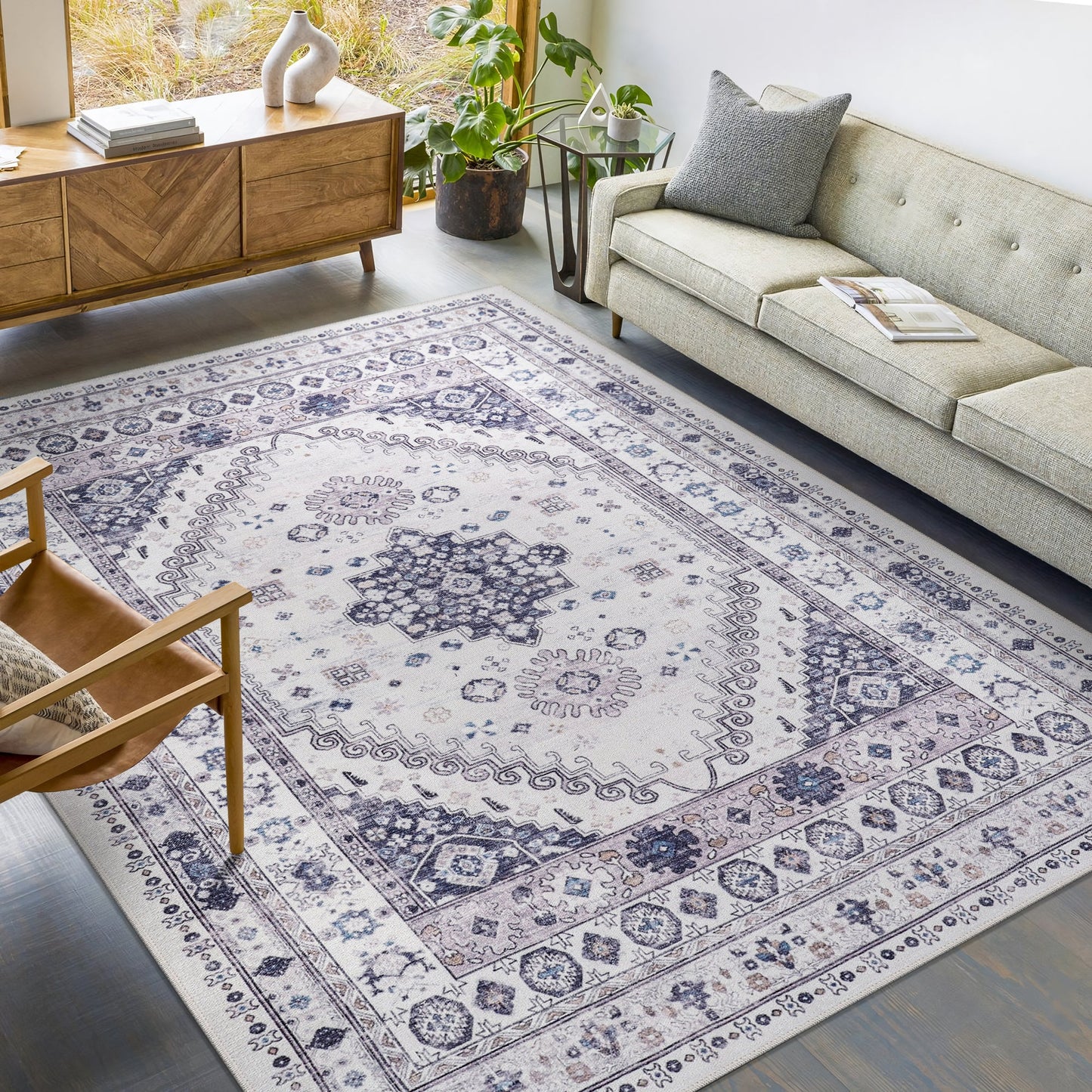 Ljuva Home - Modern Beige Floral Washable Rug - Design KELIM2001