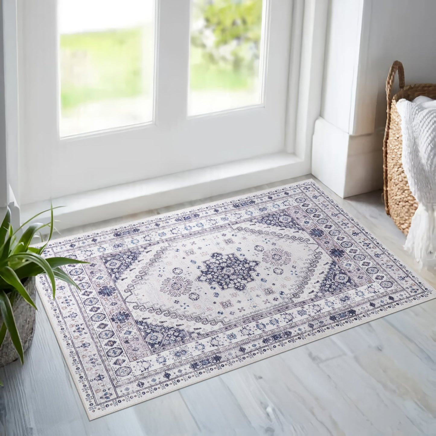 Ljuva Home - Modern Beige Floral Washable Rug - Design KELIM2001