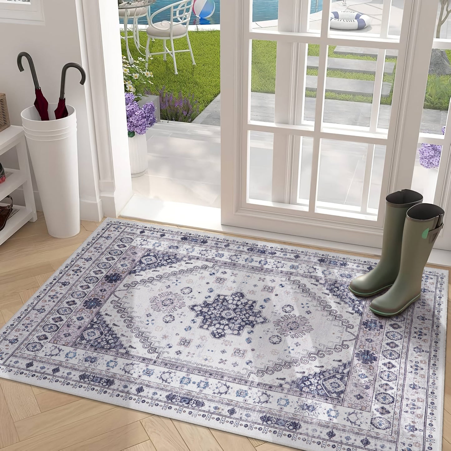 Ljuva Home - Modern Beige Floral Washable Rug - Design KELIM2001